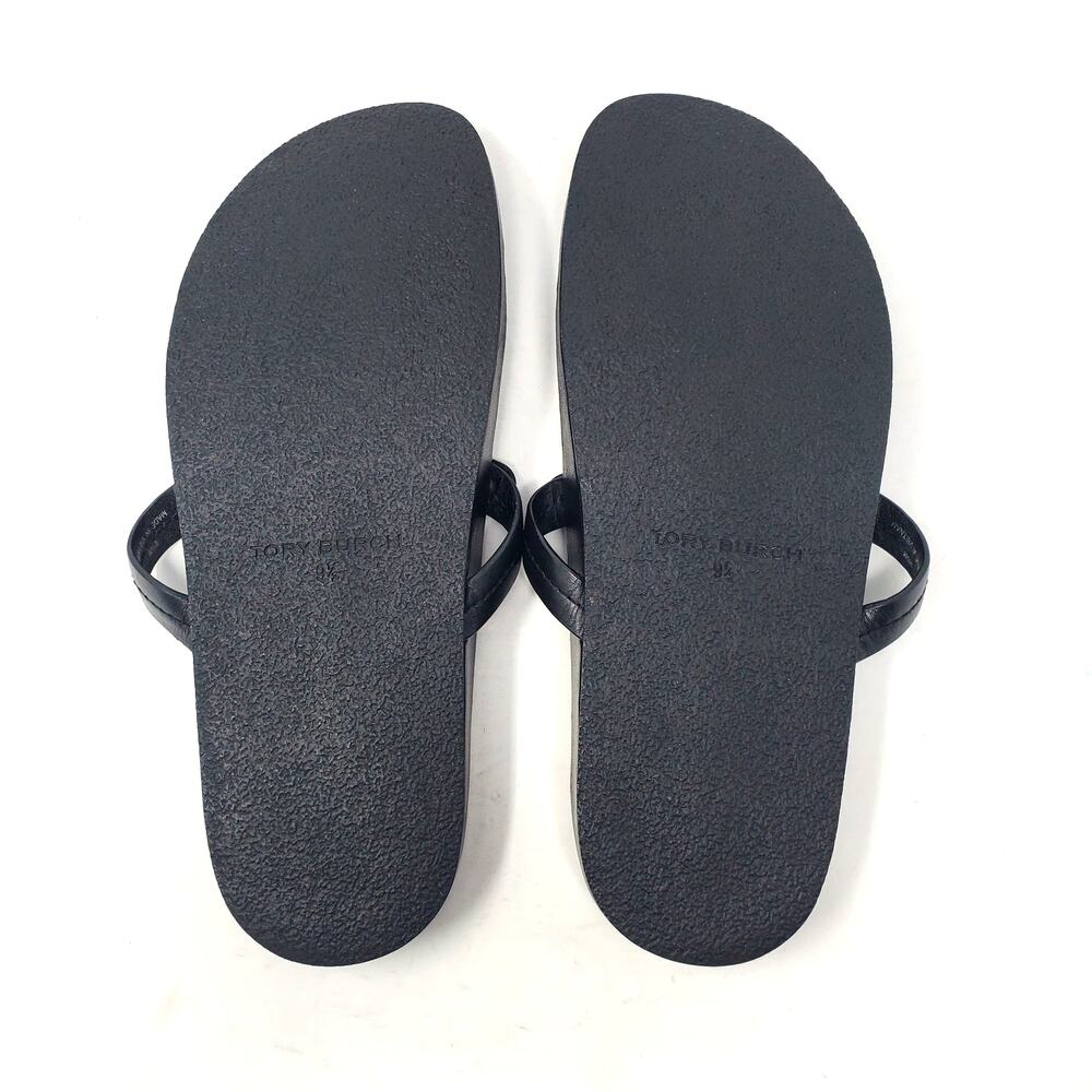 Tory Burch Miller Cloud Thong Sandals Calf Leather Perfect Black Logo Size 9.5 M - Picture 7 of 10